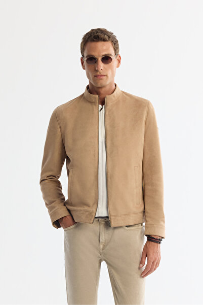 Avva Palton subțire pentru bărbați, piele de căprioară, texturată, cu fermoar...