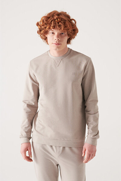 Avva Men's Gray Crew Neck Cotton 2 Thread Non-Brushed Comfort Fit Sweatshirt ...