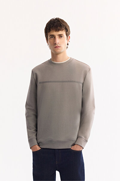 Avva Hanorac pentru bărbați, gri, cu gât rotund, din bumbac, cu elasticitate ...