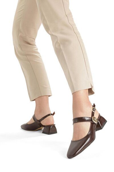 Hanımsoller Γυναικεία Mary Jane μπορντό λουστρίνι με ανοιχτή πλάτη τετράγωνα ...