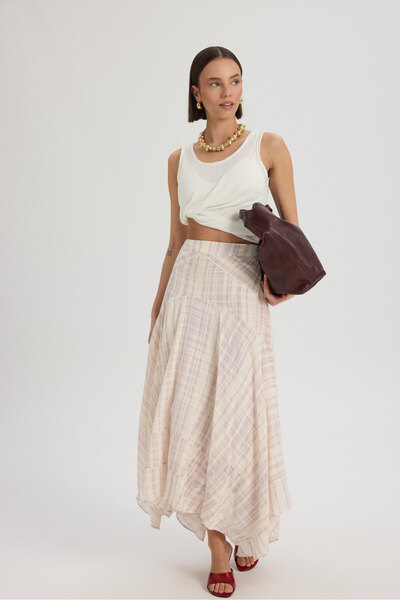 BOHEMAİ تنورة ميدي مخططة من Peigi باللون الأرجواني الفاتح