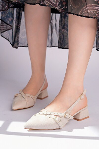 homiro Women's Stone Detailed Pointed Toe Stylish Slingback Short Heeled Shoe...