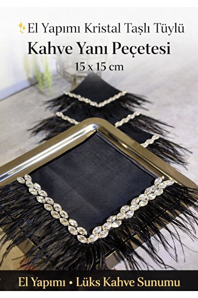 shop lüks siyah otrişli ve kristal taşlı kahve yanı sunum peçetesi , kokteyl ...