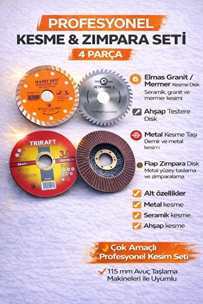 irişka 4 Parça (115 MM) Mermer Inox Ahşap Metal Flap Kesici Kesme Disk Spiral...