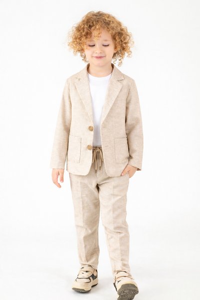 UmBaby Boy's Linen 3-Piece Set for Holidays, Graduations, Special Occasions, Summer Stylish Combination (Jacket + Pants + Combed Cotton)