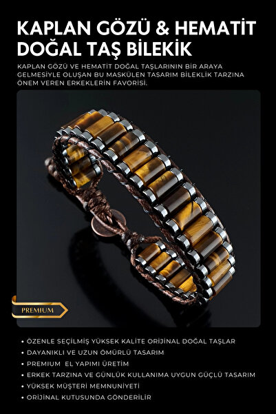Seven Art Jewelry Kaplangözü Erkek Bileklik, Kaplan Gözü Bileklik, Doğal Taş ...