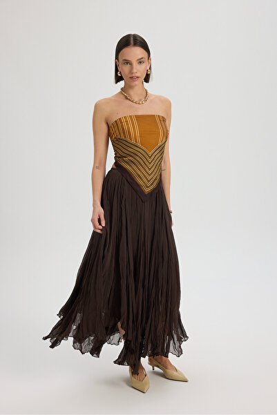 BOHEMAİ تنورة قهوة مطوية من أسا