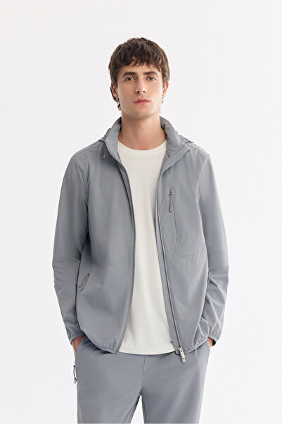Avva معطف رجالي رمادي اللون بقلنسوة مقاوم للماء وخفيف الوزن A61Y6055