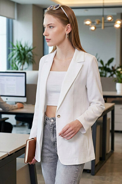 armonika Jachetă albă pentru femei cu un singur nasture ARM-20K001020