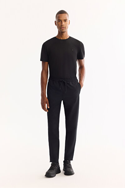 Avva بنطال رجالي أسود بخصر مطاطي وجيب جانبي وسحاب مرن مطبوع عادي للركض A52Y3414