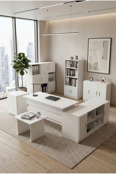 Yurudesign Vario ABCDEFG2 Ofis Büro Masa Takımı Çalışma Masası 4 Kitaplık Dol...