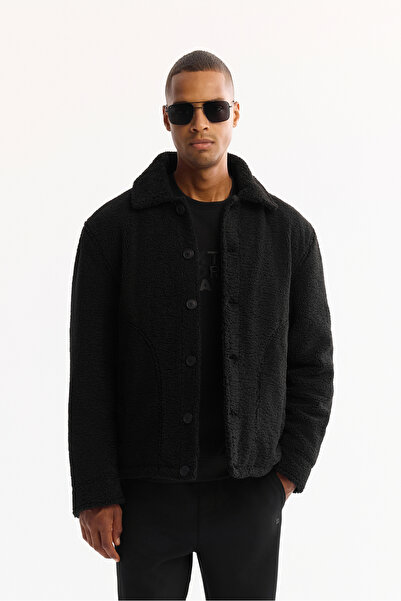 Avva Men's Black Classic Collar Windproof -4 Degree Resistant Plush Regular F...