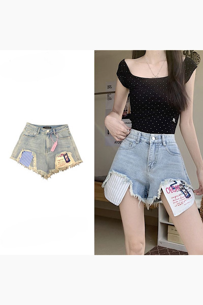 Giraffe denim şort yırtık detaylı