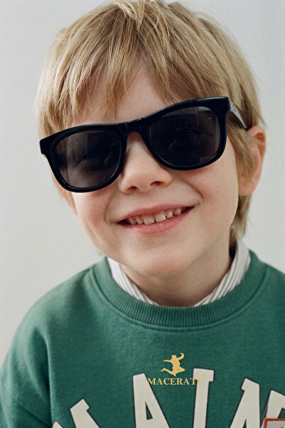 MACERATİ نظارات شمسية للأطفال بإطار مربع أسود للجنسين من سيريفا Uv400