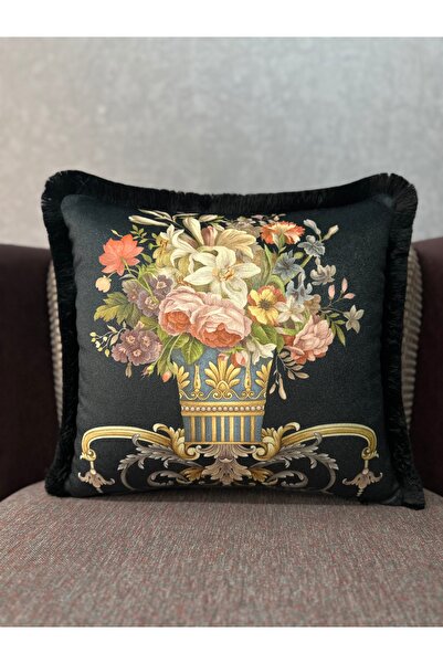 Fabricland Εισαγόμενο μεταξωτό βελούδο με φούντα με μοτίβο Damask Μαύρο χρώμα...