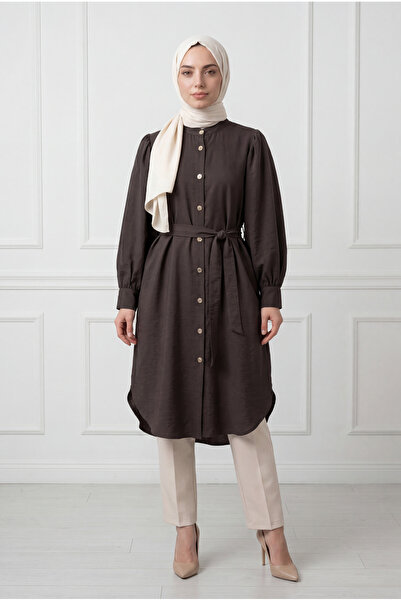 MİHRA STORE Ντάτγκα Τούνικ με δέσιμο και σκίσιμο - ZŞ1000 Ακραίο Καφέ