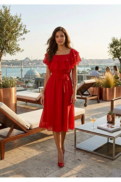 MACFLY Φόρεμα σιφόν με βολάν γιακά