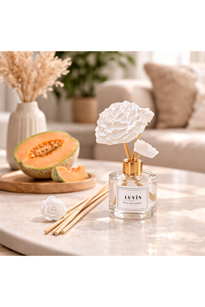 Luvinhome Seramik Şakayık Taşlı Bambu Çubuklu Kavun Oda Kokusu 50 ml