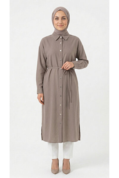 BENAHOLL Μακρύ τουνίκ με κουμπιά και διπλές τσέπες Beylem-ZŞ7073 Βιζόν