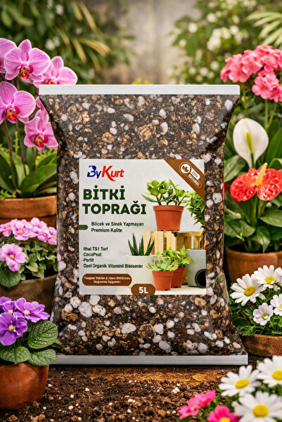 ByKurt Bitki Toprağı Premium 5 LT Vitaminli, Böcek Yapmayan Özel Karışım İç M...