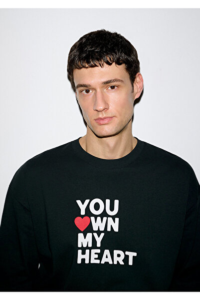 Mavi „You Own My Heart“ bedrucktes schwarzes T-Shirt in Übergröße / weiter Sc...