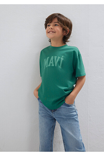 Mavi Bedrucktes grünes T-Shirt mit lockerer Passform / bequemem Schnitt 66104...