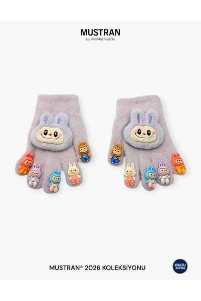 Mustran Plush Knit Gloves with Children's Character Figures |   4-14 Years Old Warm Winter Wear Made of Flexible Fabric