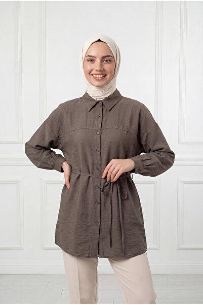 BENAHOLL Βενετσιάνικο πουκάμισο με κορδόνια και φράουλες-PE211 Καφέ