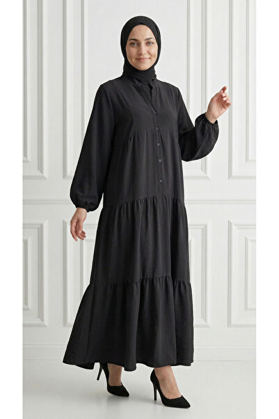 BENAHOLL Bige Half-Pleated Layered Modal Dress-Pe626 Black