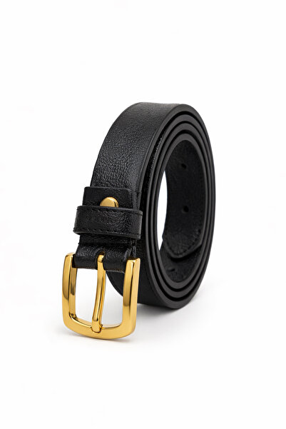 Velvoria Жіночий чорний блискучий ремінь з пряжкою з натуральної шкіри