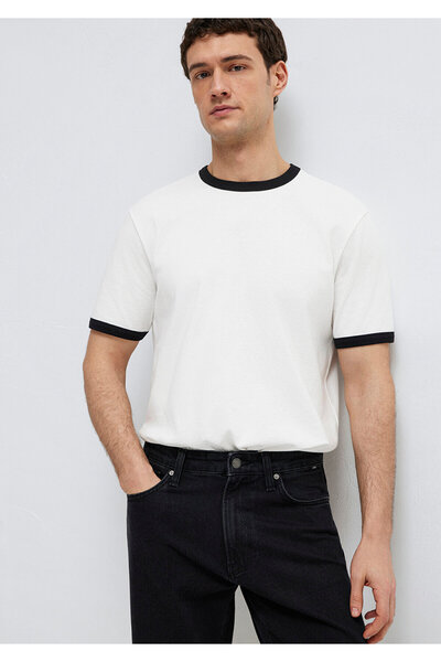 Mavi Biye Detaylı Ekru Tişört Loose Fit / Bol Rahat Kesim 0613223-70057