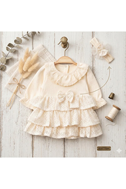 İlay Bebek Kız Bebek Dantelli Fiyonklu Elbise