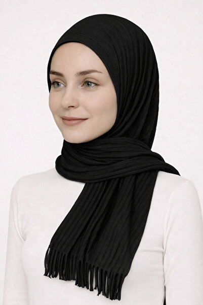 Merve Nayir Πρακτικό πλισέ έτοιμο σάλι μαύρο