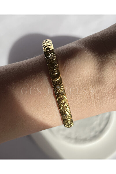 Generic Altın Kaplama Çelik Bileklik – Güneş Ay Yıldız Detaylı Boho Kadın Tak...