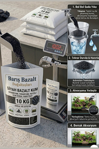 Barış bazalt doğaltaş 10 Kg Siyah Bitki Kumu.akvaryum Kumu 2-3 mm
