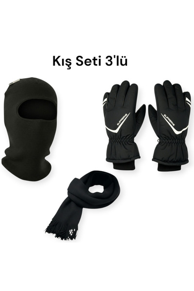 Mustran L-XL 3’lü Kış Seti Motosiklet Kar Kayak Eldiveni Balaklava Atkı | Soğ...