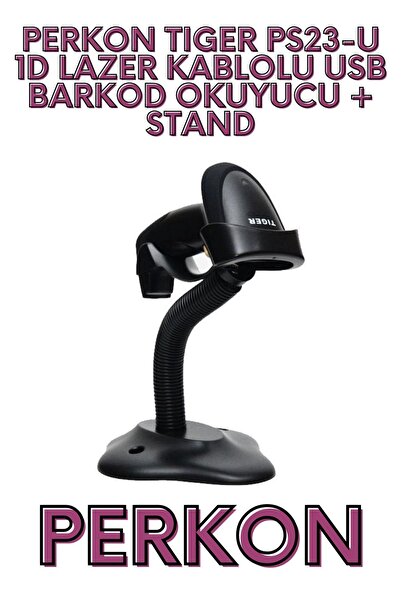 PERKON Tiger Ps23-U 1D Laser Wired USB Barcode Reader + Stand