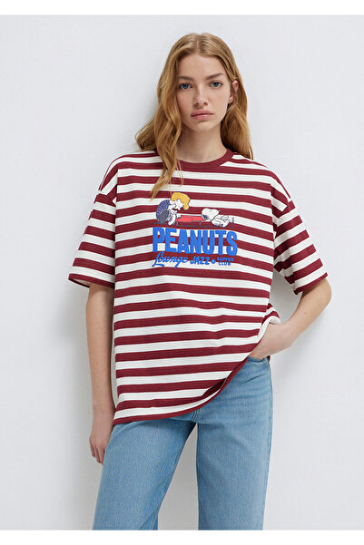 Mavi Snoopy Baskılı Bordo Tişört Loose Fit / Bol Rahat Kesim 1614057-91577