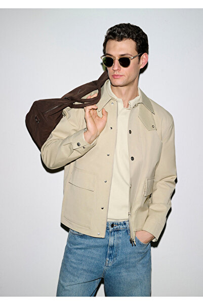 Mavi Pocket Detailed Beige Jacket Loose Fit / Relaxed Comfortable Cut 0110777...