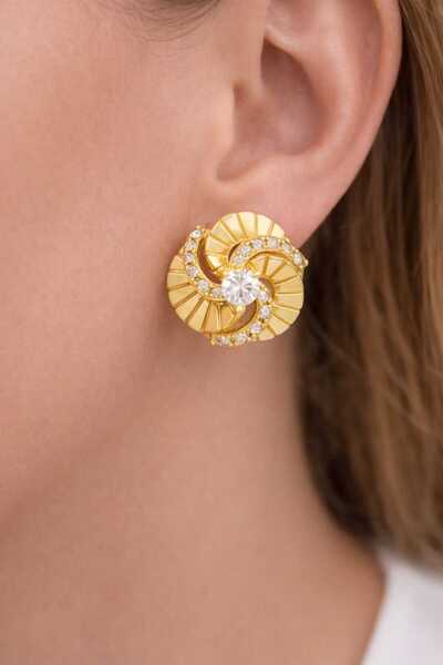 AFRODİTGOLDBUJİTERİ Gold Zircon Stone Steel Ball Earrings