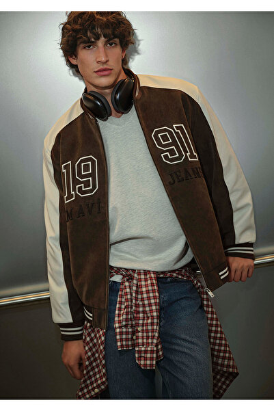 Mavi Bedruckte College-Jacke aus Wildlederimitat, lockere Passform / lockerer...