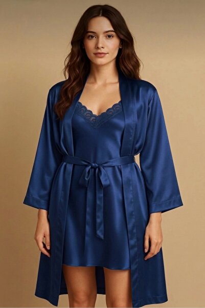 cherry queen Set de cămașă de noapte și halat lung din satin premium pentru f...