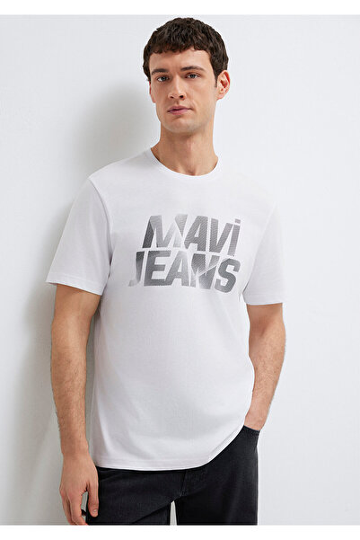 Mavi Weißes T-Shirt mit Jeans-Aufdruck, reguläre Passform / normaler Schnitt ...