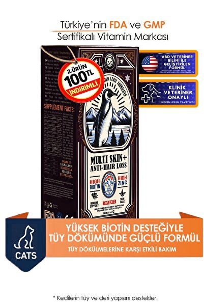 Jorgens Kennel Multi Skin+ Kedi Tüy Dökülme Önleyici Tüy Dökme Biotin Kedi Tü...