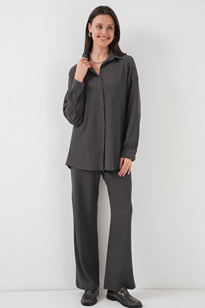 Hiccup Bdart Buttoned Long Sleeve Shirt & Pants Knitted Set