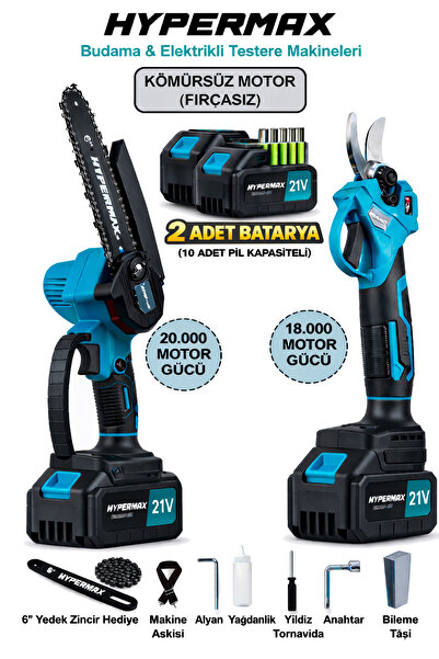 hypermax 2’li Set Kömürsüz Çelik Şanzıman Dal Budama Makası Ve Dal Budama Tes...