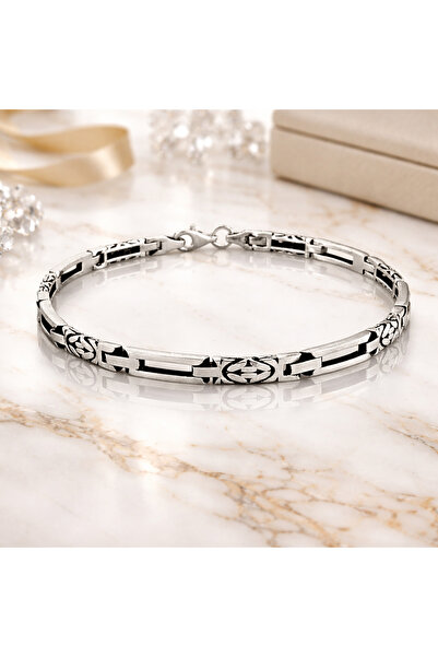 Siset Gümüş 925 Ayar Kral Desenli Erkek Gümüş Bileklik