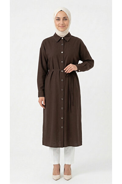 BENAHOLL Μακρύ τουνίκ με κουμπιά και διπλές τσέπες Beylem-ZŞ7073 Καφέ
