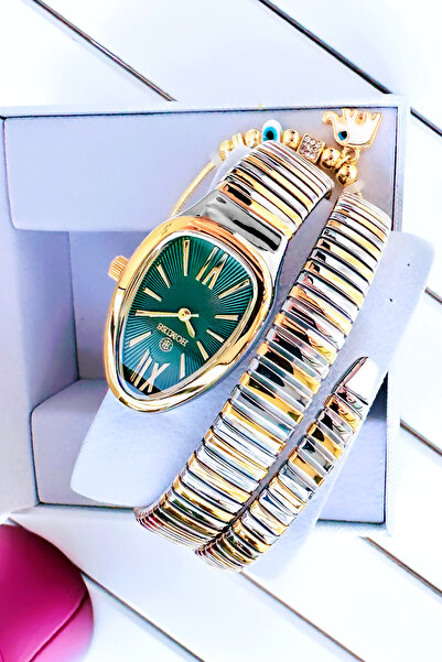 Homies ساعة يد نسائية - موديل ثعبان، سلك فولاذي وسوار (لونين)