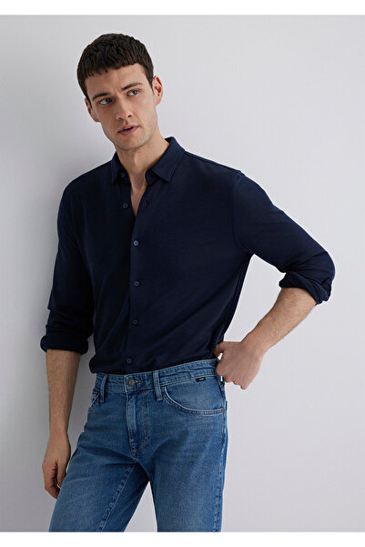 Mavi Πουκάμισο Liyosel Karışımlı Λακωνικό Σκούρο Μπλέ Slim Fit / Δαρ Κεσίνγκ ...